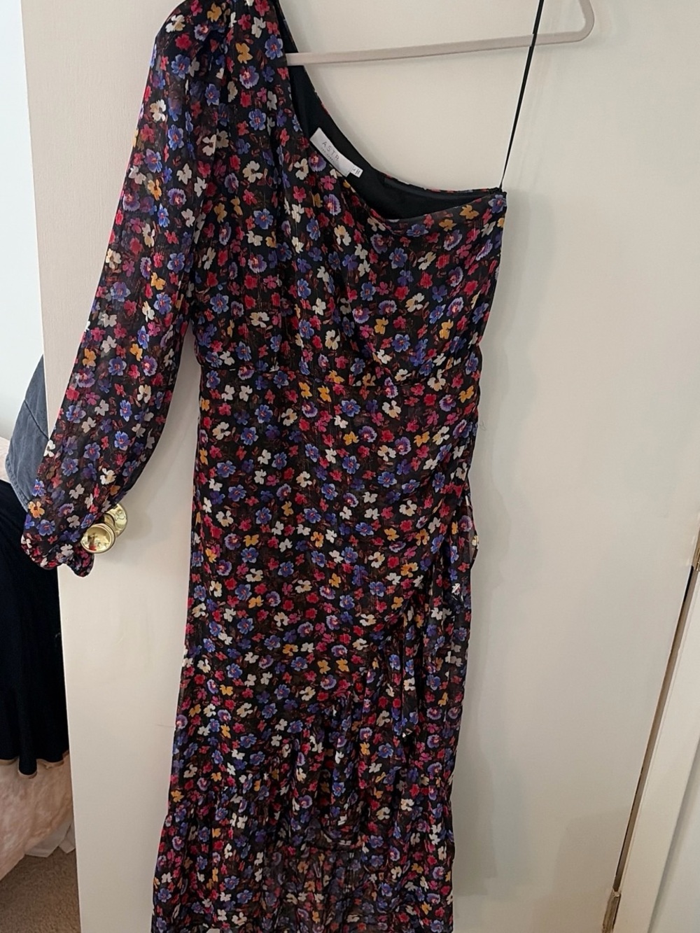 Astr One-Shoulder Black Floral High-Low Dress